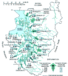 [map of nutrient yields, Puget Sound Basin]