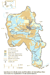 [Map of land use in study area and sampling sites]