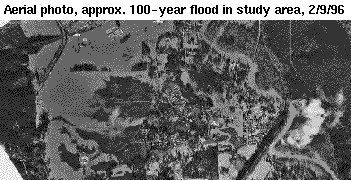 [Aerial photo, 100-year flood]